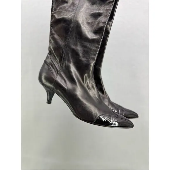 Veronique Branquinho Womens Black Pointed Toe Knee High Ankle Boots Size 40