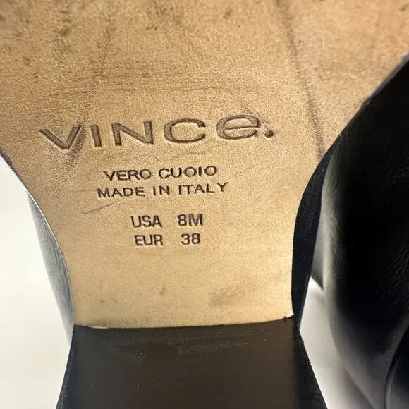 Vince Black Leather Havana Notch Bootie Ankle Boot Gold Zipper Womens Size 8 M