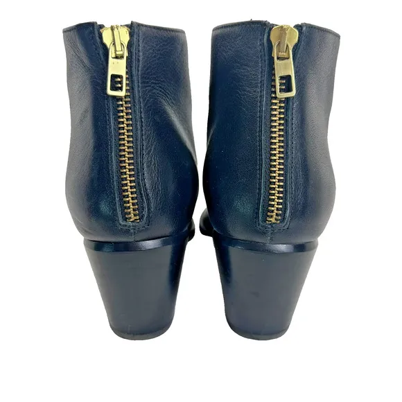 Vince Black Leather Havana Notch Bootie Ankle Boot Gold Zipper Womens Size 8 M