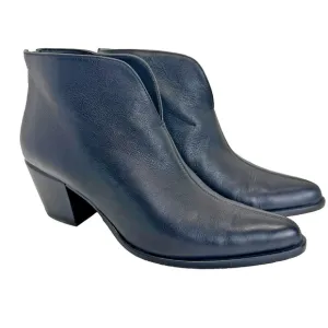 Vince Black Leather Havana Notch Bootie Ankle Boot Gold Zipper Womens Size 8 M