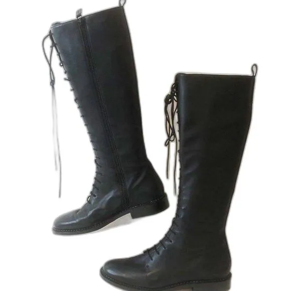Vince Cabria Knee High Boots Front Lace-up Leather Boots - Size 8
