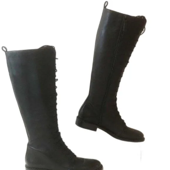 Vince Cabria Knee High Boots Front Lace-up Leather Boots - Size 8