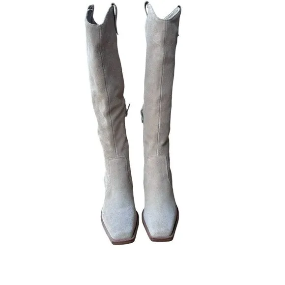 Vince Camuto Afelia Boots Women's Size 6M Tan Suede Leather Knee High Block Heel