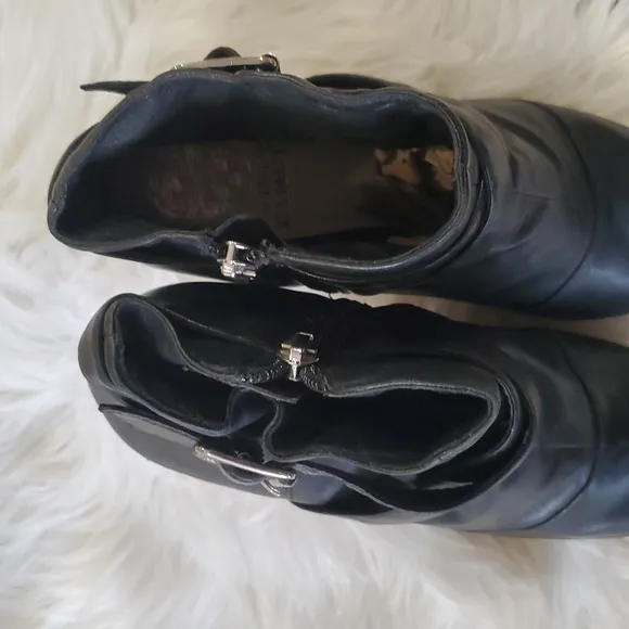 Vince camuto black women's leather open toe bootie heel boots size 7.5M