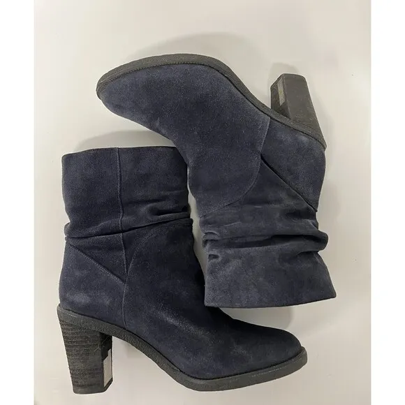 Vince Cumoto Slouch High Ankle Suede Boots Navy 10