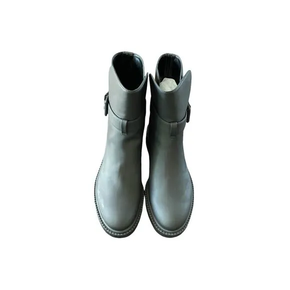 Vince Kaelyn Leather Ankle Boots Waterproof Pull On Buckle Strap Black Size 8M
