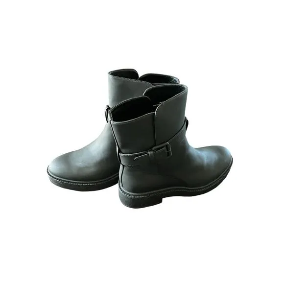 Vince Kaelyn Leather Ankle Boots Waterproof Pull On Buckle Strap Black Size 8M