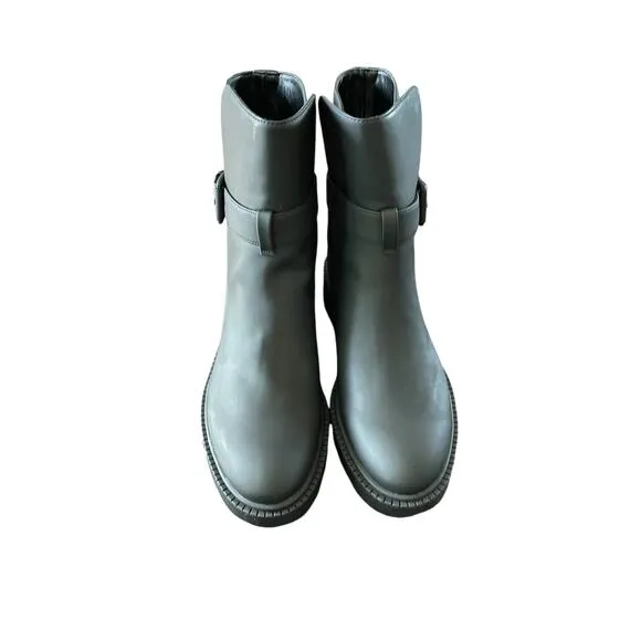 Vince Kaelyn Leather Ankle Boots Waterproof Pull On Buckle Strap Black Size 8M