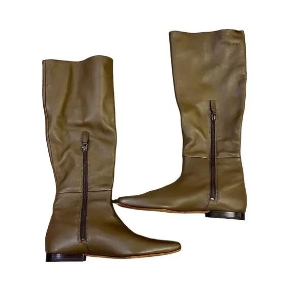 Vince Nella Women's Knee High Leather Boots Gray Zip Closure Size 8.5