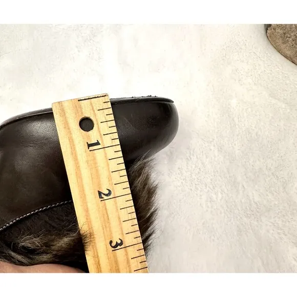 VINCE Women's High Heel Brown Leather Fur Bootie Ankle Strap Sz 7M Made in Italy