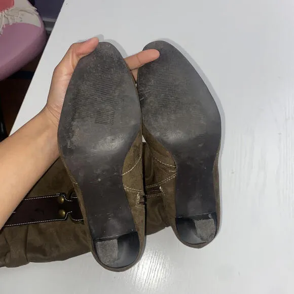Vintage 2000s Brown Suede Ruched Heeled Boots 8