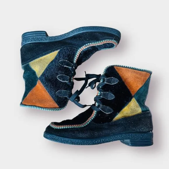 Vintage 70s Suede Patchwork Boots