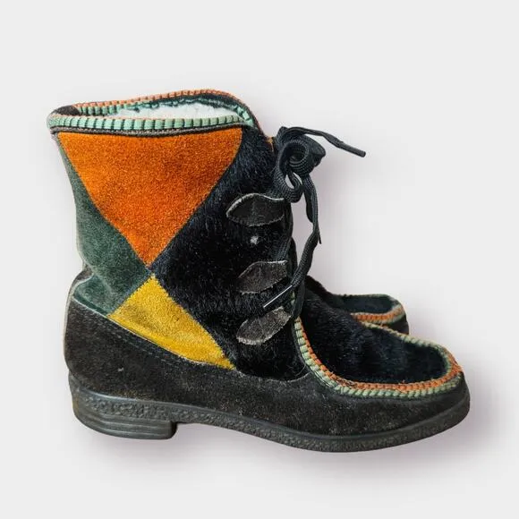 Vintage 70s Suede Patchwork Boots
