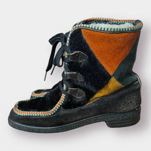 Vintage 70s Suede Patchwork Boots