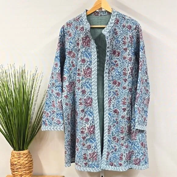 Vintage Canvas Quilted Fashion Floral Open Jacket