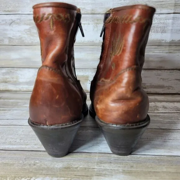 Vintage Code West Leather Women's Floral Cowboy Boots Ankle 7M Made in Mexico