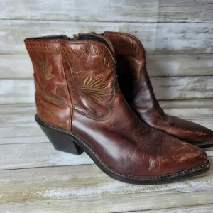 Vintage Code West Leather Women's Floral Cowboy Boots Ankle 7M Made in Mexico