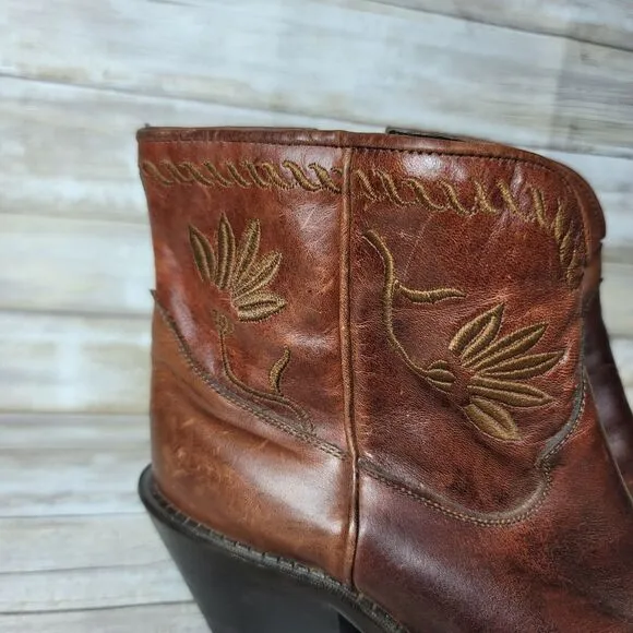Vintage Code West Leather Women's Floral Cowboy Boots Ankle 7M Made in Mexico