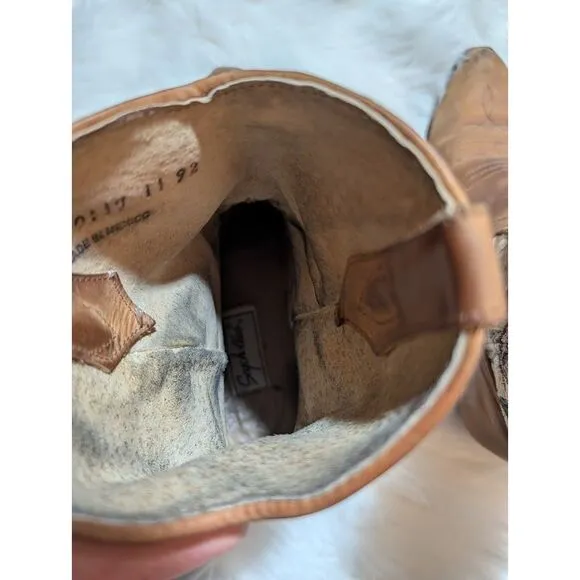 Vintage Floral Canvas‎ &amp; Leather Western Cowgirl Ankle Boots Brown Sz 8