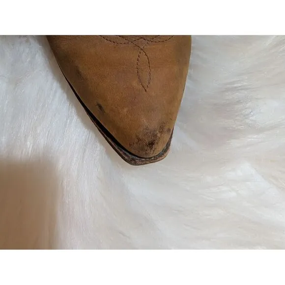 Vintage Floral Canvas‎ &amp; Leather Western Cowgirl Ankle Boots Brown Sz 8