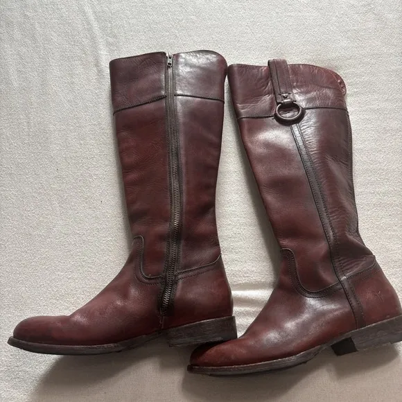 Vintage Frye Leather Boots Tall Chestnut Mahogany Knee High Leather Sz8.5