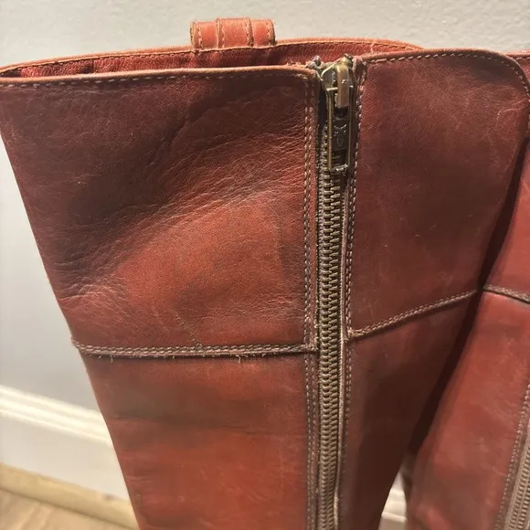 Vintage Frye Leather Boots Tall Chestnut Mahogany Knee High Leather Sz8.5