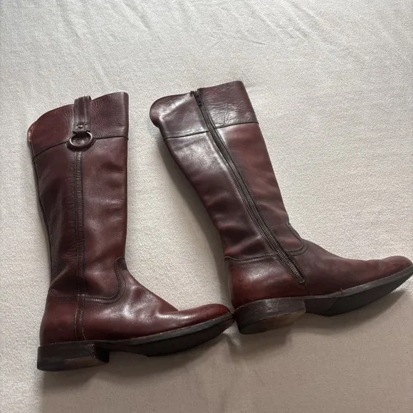 Vintage Frye Leather Boots Tall Chestnut Mahogany Knee High Leather Sz8.5