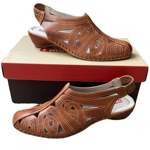 Vintage Pikolinois Leather Slingback Heeled Sandals Shoes (size 41)