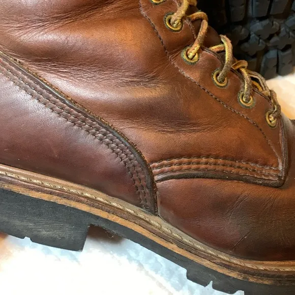 Vintage Red Wing Logger Boots, Vibram Sole Made in USA, Brown Leather, Size 10.5
