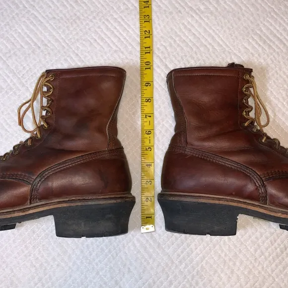 Vintage Red Wing Logger Boots, Vibram Sole Made in USA, Brown Leather, Size 10.5