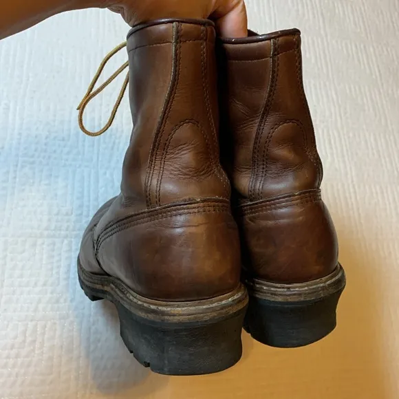 Vintage Red Wing Logger Boots, Vibram Sole Made in USA, Brown Leather, Size 10.5