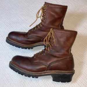 Vintage Red Wing Logger Boots, Vibram Sole Made in USA, Brown Leather, Size 10.5