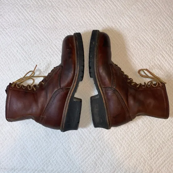 Vintage Red Wing Logger Boots, Vibram Sole Made in USA, Brown Leather, Size 10.5