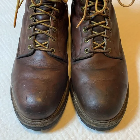 Vintage Red Wing Logger Boots, Vibram Sole Made in USA, Brown Leather, Size 10.5