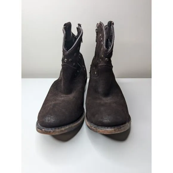 Vintage Shoe Company Sz 9.5 &quot;Luisa&quot; Brown Suede Leather short Boot USA Studded
