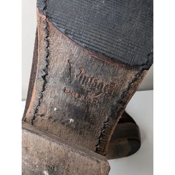 Vintage Shoe Company Sz 9.5 &quot;Luisa&quot; Brown Suede Leather short Boot USA Studded