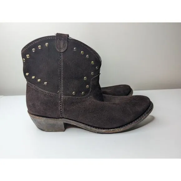 Vintage Shoe Company Sz 9.5 &quot;Luisa&quot; Brown Suede Leather short Boot USA Studded