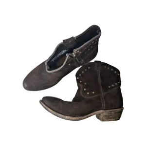 Vintage Shoe Company Sz 9.5 &quot;Luisa&quot; Brown Suede Leather short Boot USA Studded