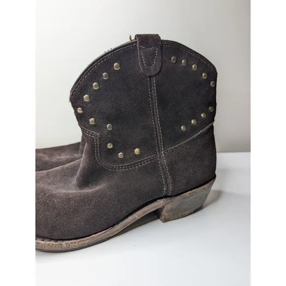 Vintage Shoe Company Sz 9.5 &quot;Luisa&quot; Brown Suede Leather short Boot USA Studded