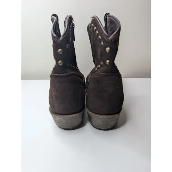 Vintage Shoe Company Sz 9.5 &quot;Luisa&quot; Brown Suede Leather short Boot USA Studded