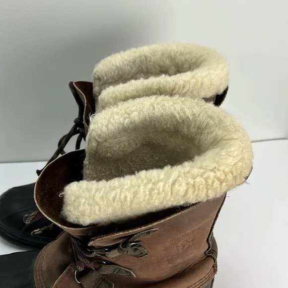 Vintage Sorel Bighorn Boots Made In Canada Brown Leather Winter Snow Mens 9