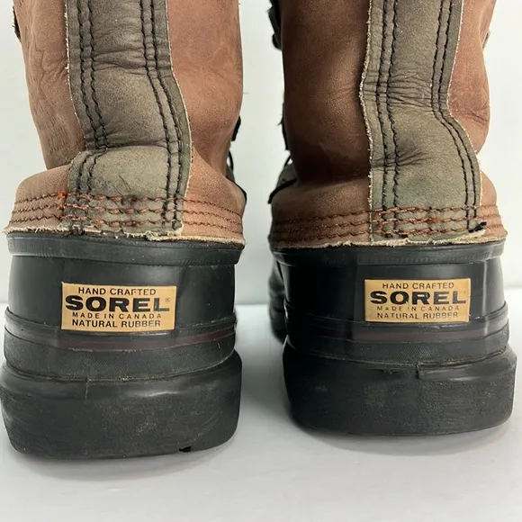 Vintage Sorel Bighorn Boots Made In Canada Brown Leather Winter Snow Mens 9