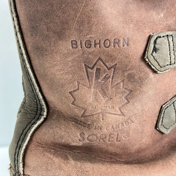 Vintage Sorel Bighorn Boots Made In Canada Brown Leather Winter Snow Mens 9