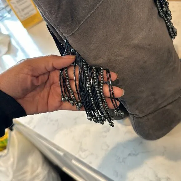 Vintage Suede Fringe Beaded Tall Suede Boots western festival size 8.5