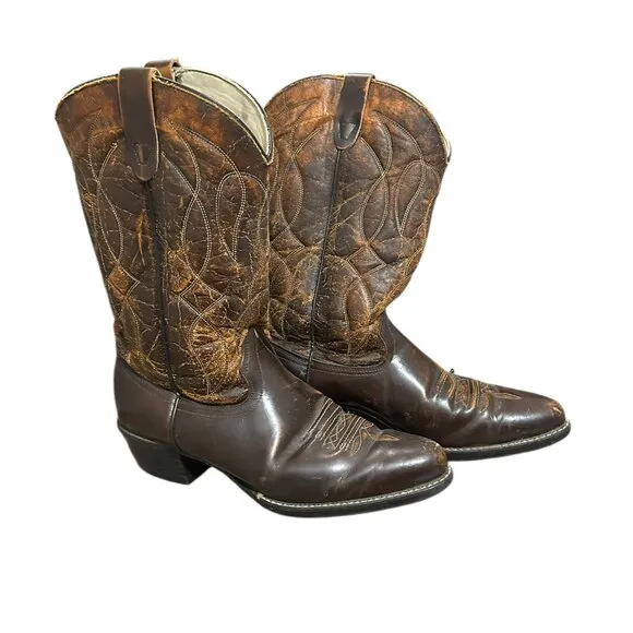 Vintage Texas Brand Cowboy Boots Mens US 10 Leather Style 1011 Western Brown
