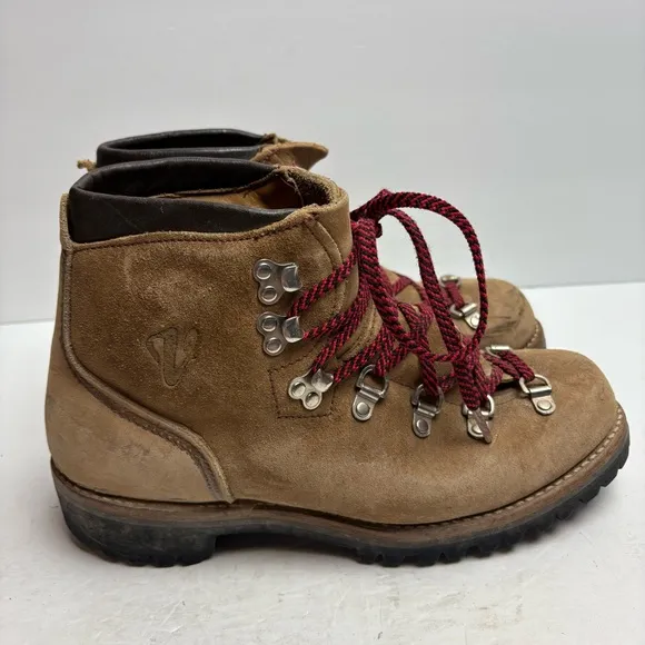 Vintage Vasque 1970s Mountaineering Himing Boots Suede Red Laces Mens size 8.5A