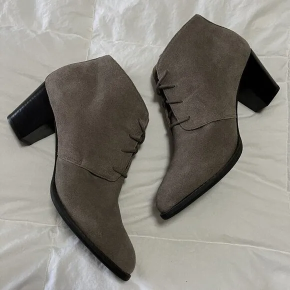 Vionic Boots~ Size 11 Gray Zenda Suede Lace Up Bootie Blocked Heel Ankle