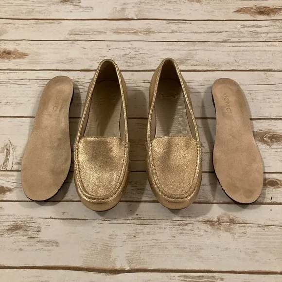 Vionic Debbie Metallic Leather Loafer Slip On Shoes-Rose Gold-9.5 W/M US