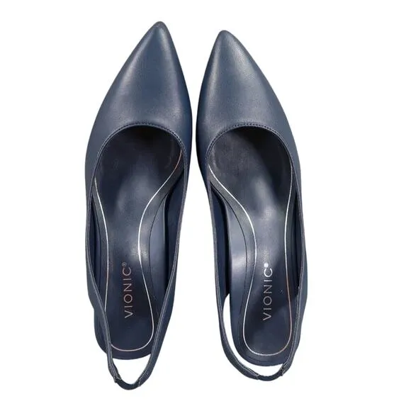Vionic Shoes Women 5 Pump Kitten Heel Slingback Fashion Career Navy Leather Ziva