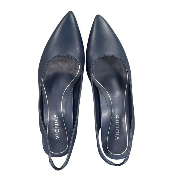 Vionic Shoes Women 5 Pump Kitten Heel Slingback Fashion Career Navy Leather Ziva